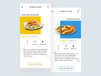 Creative Food Recipe App app creative dailyui design food graphic interaction recipe ui uidesign ux uxdesign webpage