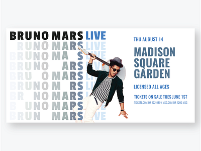 Bruno Mars Concert Banner banner banner ad brunomars concert design graphic graphicdesign madisonsquaregarden music singer ui ux webpage