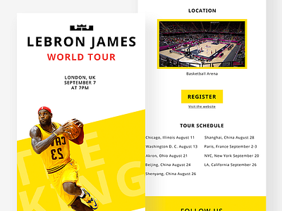 LeBron James World Tour Email Design basketball design email graphic lebronjames nba nba poster ui ux webpage