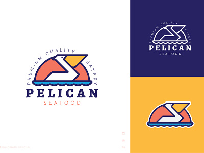 Pelican Seafood logo art bird logo branding character design eatery food logo icon logo logotype mark minimal pelican restaurant seafood typography