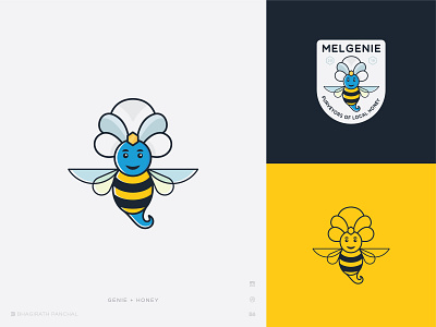 Mel Genie Logo angel art bee bhagirath branding character creative flying genie honey icon illustration label logo mascot minimal simple wings