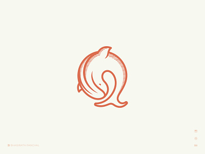 Omura whale 🐋 Logo animal circle fish flat illustration line logo mammal mark minimal ocean omura q logo sea simple vector whale