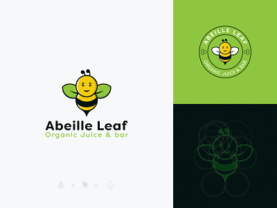 Abeille Leaf Logo badge logo bee character illustration leaf logo mark minimal symbol typography