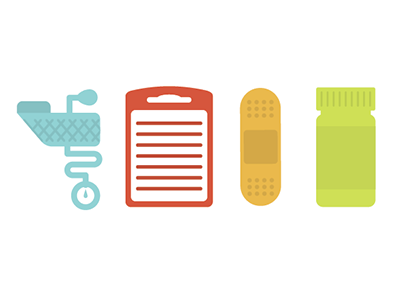 Healthcare Icons band aid blood pressure bottle clipboard color healthcare icons illustration