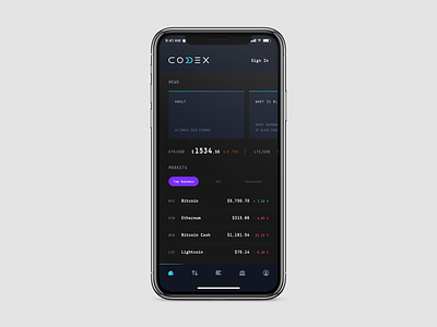 Codex One Home Screen Concept app cryptocurrency