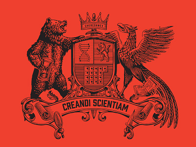 Design coat of arms for Chereshnev classic coat of arms engraved engraving handdraw illustration scratchboard vintage