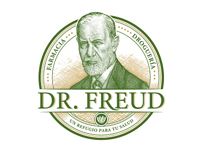 Logo design for Dr. Freud. classic engraving handdraw illustration line art logo portrait scratchboard vintage