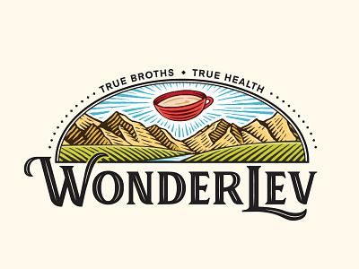 WonderLev Logo artline engraving handdraw logo moutains scratchboard vintage