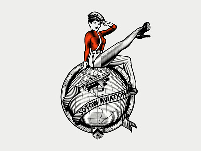 Logo for Sotow Aviation aviation classic engraved engraving illustration logo pin up vintage