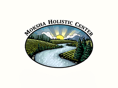 Logo for Moksa Holistic Center Park. engraved engraving farm handdraw logo park scratchboard vintage