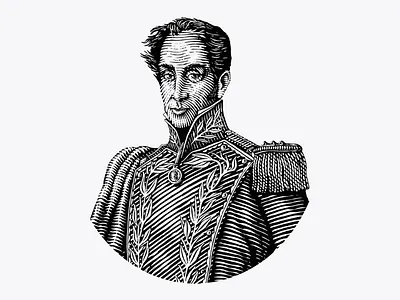 El libertador. engraved handdraw illustration portrait scratchboard vintage