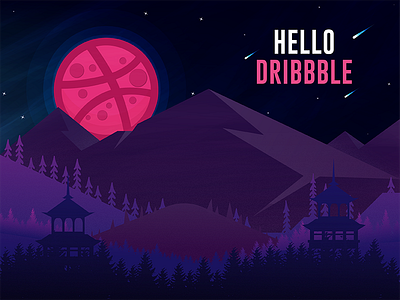 Hello Dribbble colorful debut dribbble first shot hello illustration invites new night trend