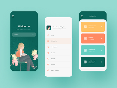 Course App Exploration - Home & Categories categories course app course illustration courses design exploration greens illustration learning learning app learning platform mobile ui ui ux uidesign ux vector