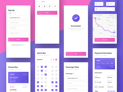 Bus Booking App Exploration booking app bus design maps mobile payment pink purple ui ui ux uidesign web design