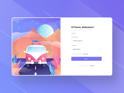 Illustration Exploration for Sign in Page bus design illustration landing page moon purple sign in travel traveling ui ui ux uidesign vector web web design