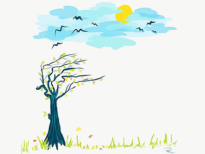 Tree Sketch art autumn birds drawing fun leaves sketch sky tree vectorial