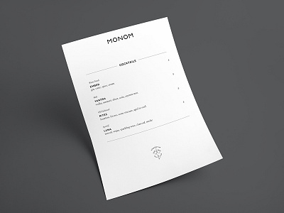 MONOM bar menu design bar menu graphic design layout print typography