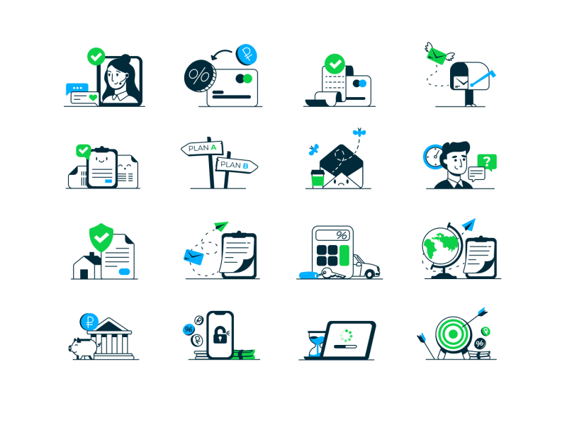 Financial and insurance illustration set