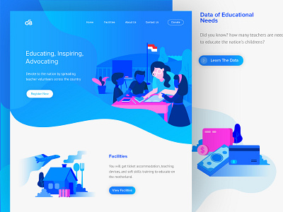 Guru Bangsa, Educate for Inspiring book children education illustration landingpage popular pro school teacher ui vector website