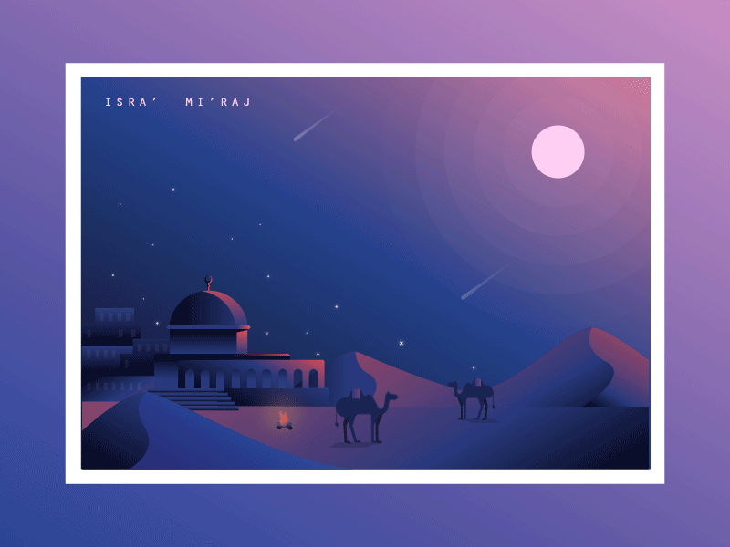 The Miraculous Night Journey camel dark illustration islam isra journey middleeast miracle miraj mosque night star