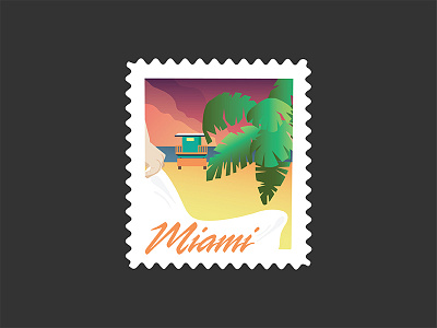 Miami Night Stamp Poster beach design illustration illustrator miami miami nights palm tree poster poster design stamp