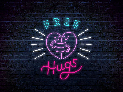 Free Hugs - Neon Sign character fun iconic illustrator neon neon sign