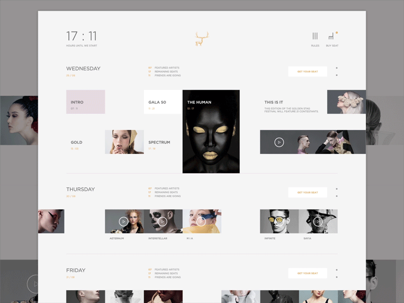 The Golden Stag Festival after effects animation artist callendar cerbul de aur concept golden stag festival illustrator music program roll romanian transition ui ux website