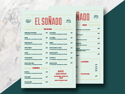 Menu - El Soñado branding menu