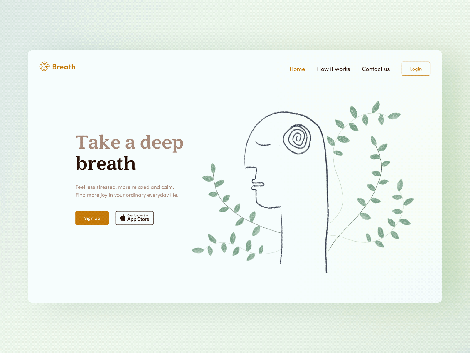 Breath - Mental Health App animation hero illustration landing page meditation mental health ui