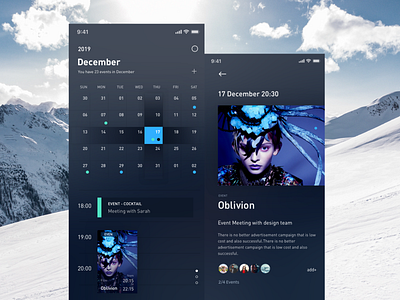 BlueBlue Calendar - Dark Mobile calendar calendar app calendar design concept debut design minimal ui ui ux