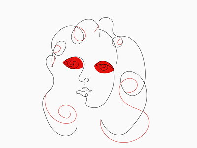 Contour handdrawn illustration lines minimal modern red vector woman