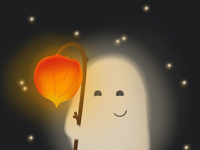 Trick or Treat autumn character cute cute illustration ghost halloween illustration inktober lantern october procreate seed pod spoopy