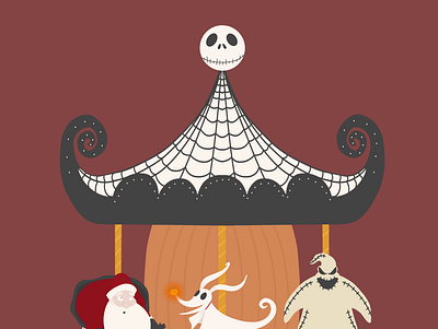 Night Before Christmas Carousel carousel characters cute cute illustration halloween illustration inktober jack skellington merry go round nightmare before christmas october oogie boogie procreate spoopy tim burton zero