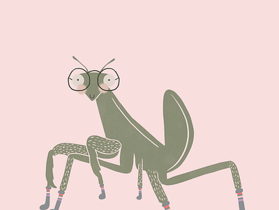 Mantis bug character cute cute illustration glasses illustration insect praying mantis procreate socks