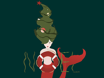 Noel - Holiday Mermaid character design christmas christmas tree holiday holiday card illustration illustrator mermaid nautical noel