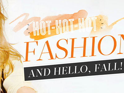 hot fashion, hello fall homepage orange typography watercolor