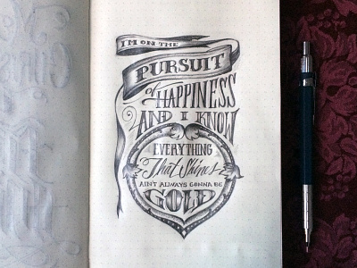 Lettering Lyrics, Kid Cudi - Pursuit of Happiness graphite lettering lyrics sketchbook typography