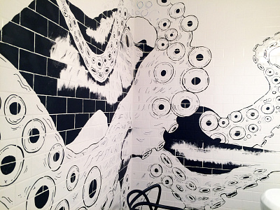 WIP - El Pulpo black and white drawing illustration mural octopus wip