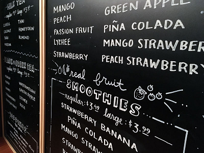 Hand Drawn Menu Boards bubble tea chalk chalkboard fruit lettering menu smoothies typography