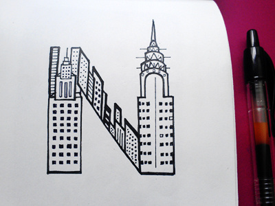 Letter N alphabet hand lettering new york pen sketchbook typography