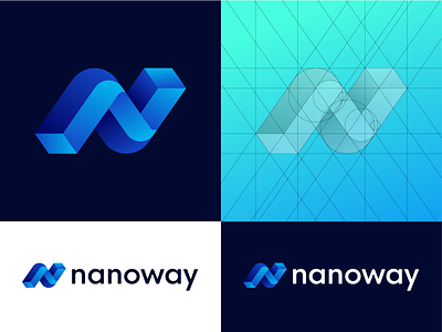 Nanoway - Logo Grid (Option 1) app blue branding colors delivery future gradient grid gridlines icon invention logo logo design mark nano nanotechnology symbol tech transport