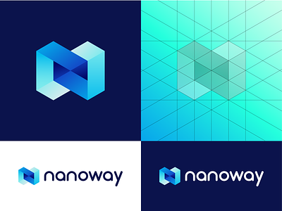 Nanoway - Logo Grid (Option 2) blue brand branding colors construction delivery future gradient green grid guidelines identity inovation logo nano science symbol tech technology transport