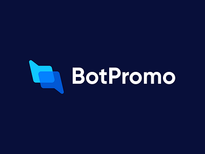 BotPromo - Logo Design Proposal Option 1 blue bot branding chat colors conversation development fast icon identity letter b letter p logo mark message promo speed symbol