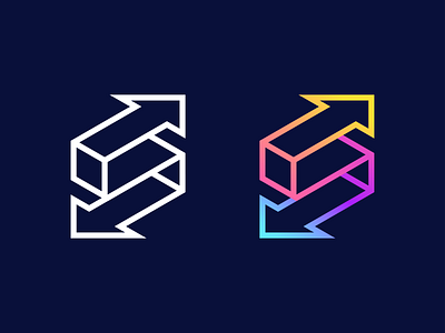 S + Arrows | Option 2 3d abstract arrows brand brand identity branding clever colors creative geometric gradient icon illusion isometric lines logo mark monogram smart symbol