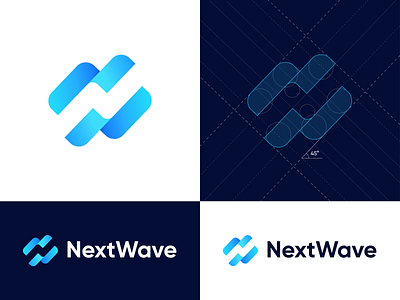 NextWave - Logo Grid blue brand brand identity branding colors dribbble gradient grid grid layout identity logo mark ocean planet savetheplanet sea speed symbol water wave