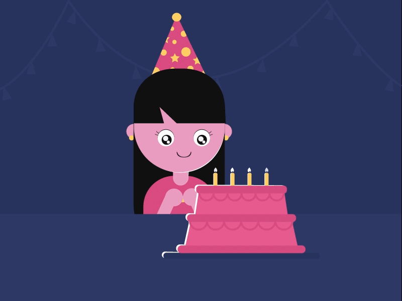 Birthday Girl adobe aftereffects adobe illustrator after affects animator birthday birthday cake birthday party bouncing candles character animation designer excited girl happiness happy birthday jumping kids illustration motiondesignschool motiongraphics pink