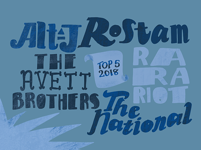 My Top 5 Artists - Spotify Wrapped 2018 alt j apple pencil illustration ipad pro lettering music procreate rarariot rostam theavettbrothers thenational typography vector