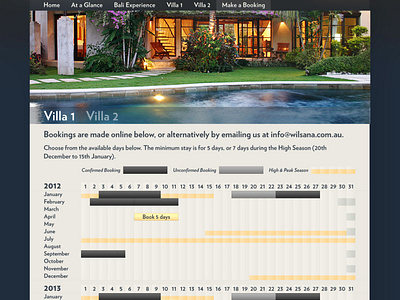 Bookings page for Wilsana