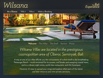 Wilsana welcome page villa website