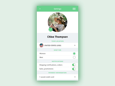 Daily UI #007 - Settings 100 days of ui daily ui green mobile open sans settings ui user interface ux design